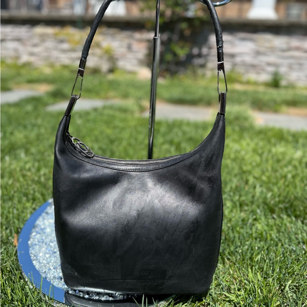 Gucci Black Leather Hobo Bag with Signature Charm